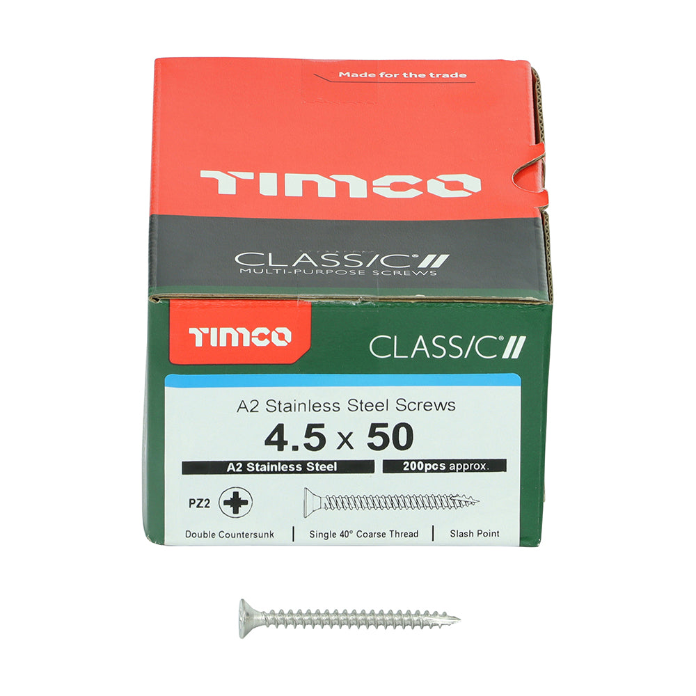 200 x TIMCO Classic Multi-Purpose Countersunk A2 Stainless Steel Woodcrews - 4.5 x 50