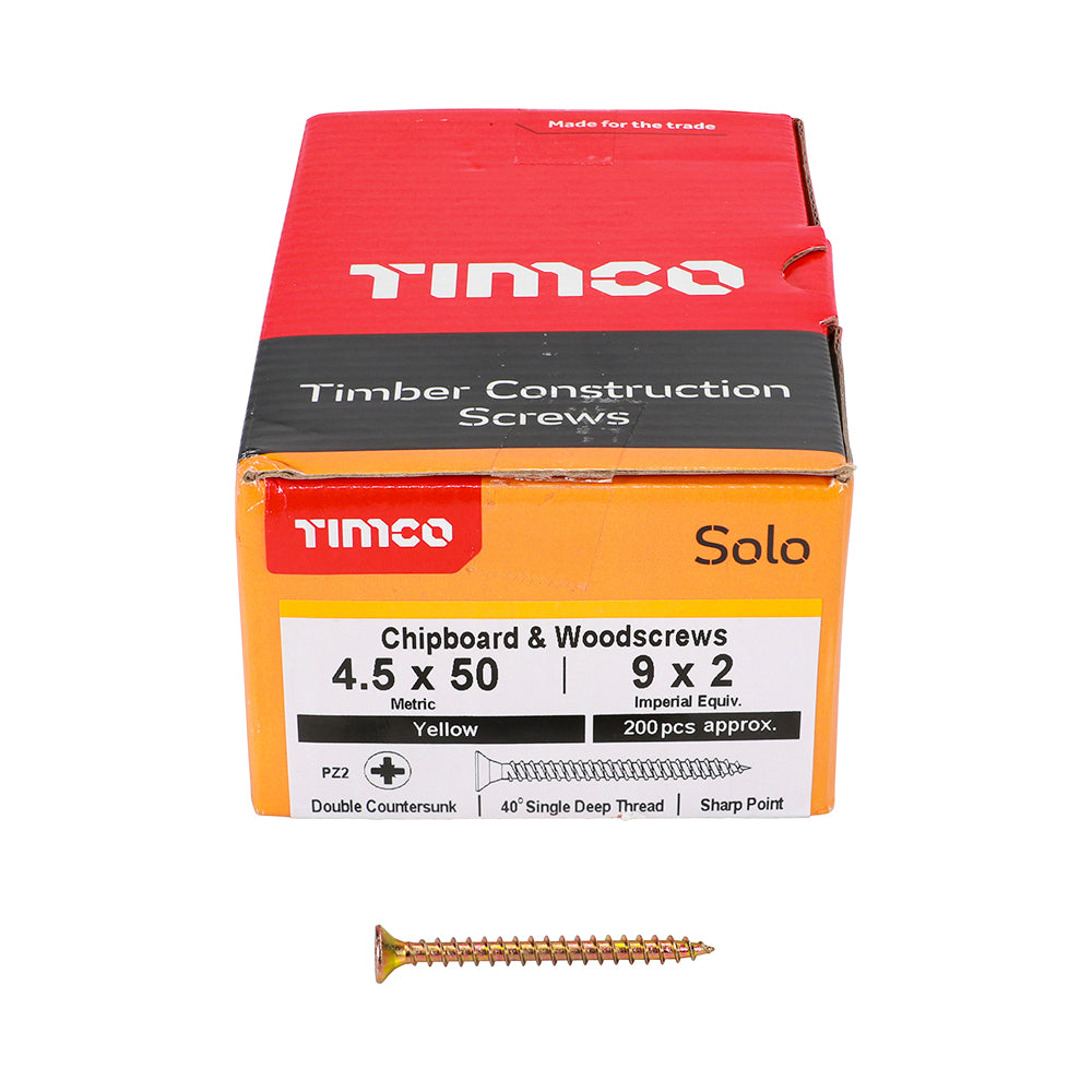 200 x TIMCO Solo Countersunk Gold Woodscrews - 4.5 x 50