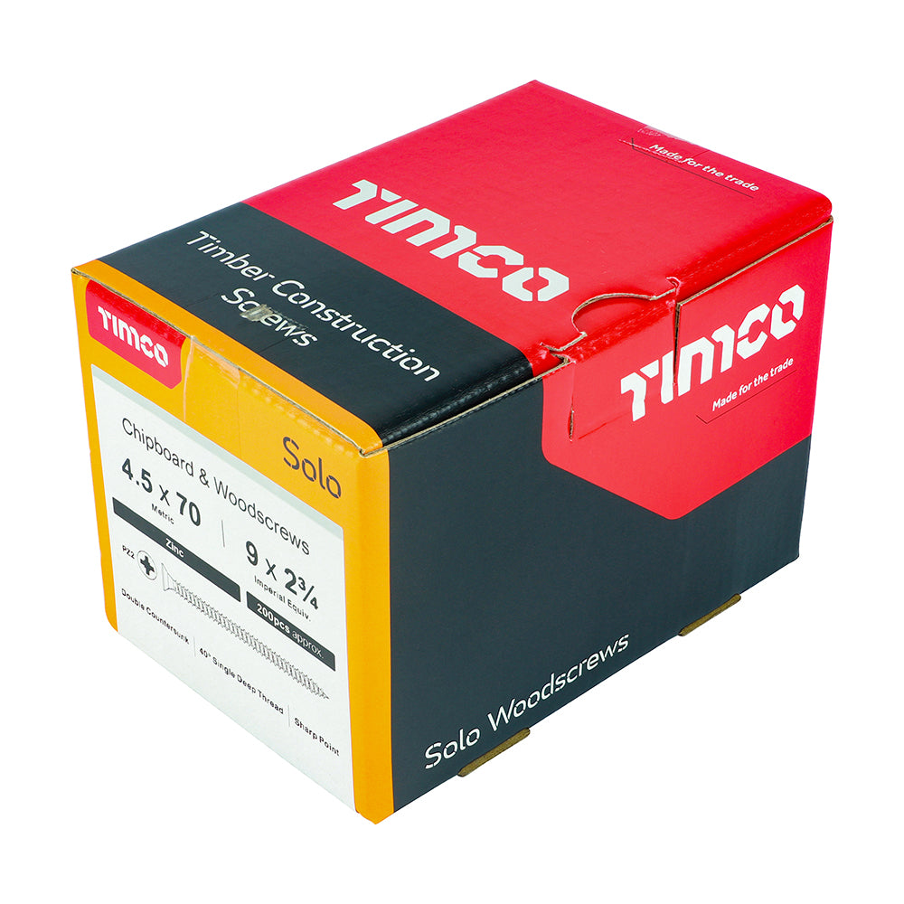 200 x TIMCO Solo Countersunk Silver Woodscrews - 4.5 x 70