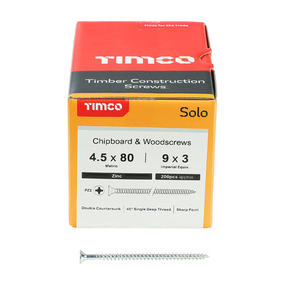 200 x TIMCO Solo Countersunk Silver Woodscrews - 4.5 x 80