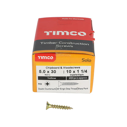 200 x TIMCO Solo Countersunk Gold Woodscrews - 5.0 x 30