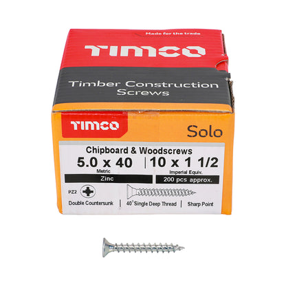 200 x TIMCO Solo Countersunk Silver Woodscrews - 5.0 x 40