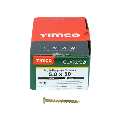 200 x TIMCO Classic Multi-Purpose Pan Head Gold Woodscrews - 5.0 x 50