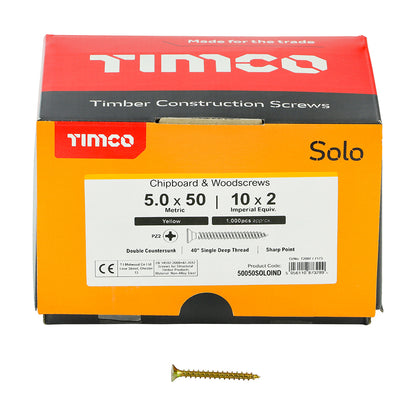 1000 x TIMCO Solo Countersunk Gold Woodscrews - 5.0 x 50