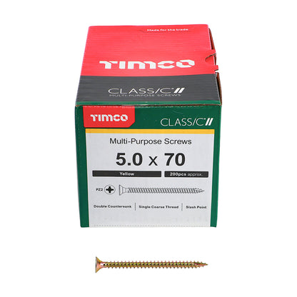 200 x TIMCO Classic Multi-Purpose Countersunk Gold Woodscrews - 5.0 x 70