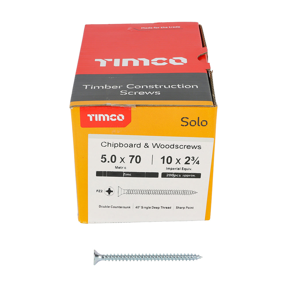 200 x TIMCO Solo Countersunk Silver Woodscrews - 5.0 x 70