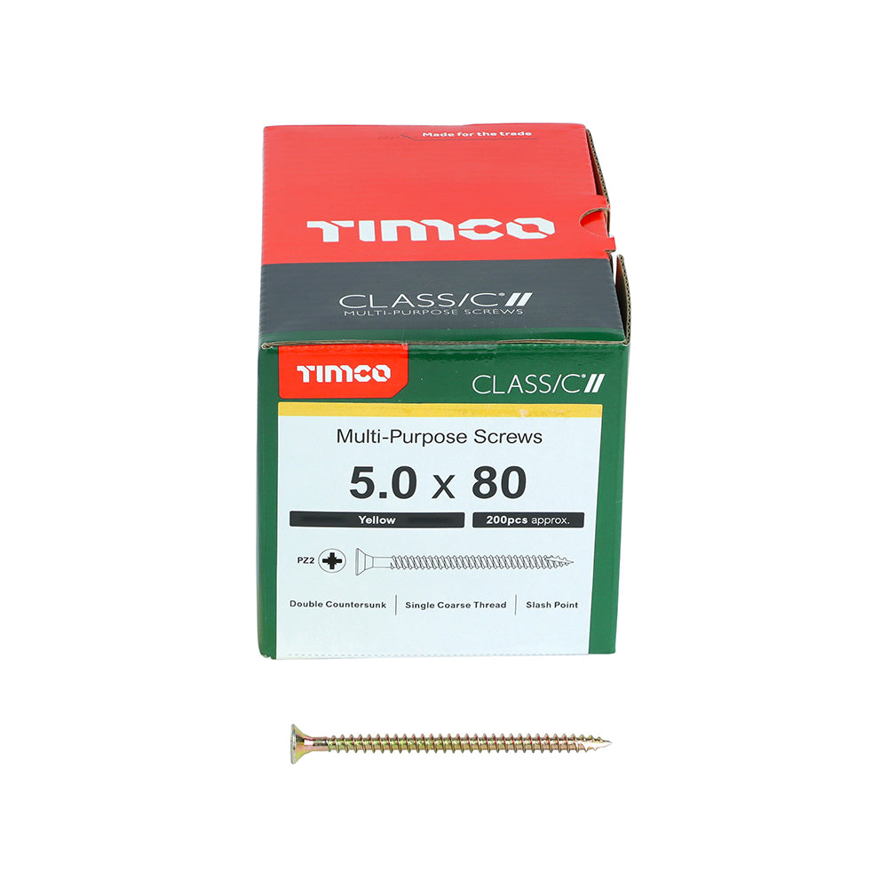 200 x TIMCO Classic Multi-Purpose Countersunk Gold Woodscrews - 5.0 x 80