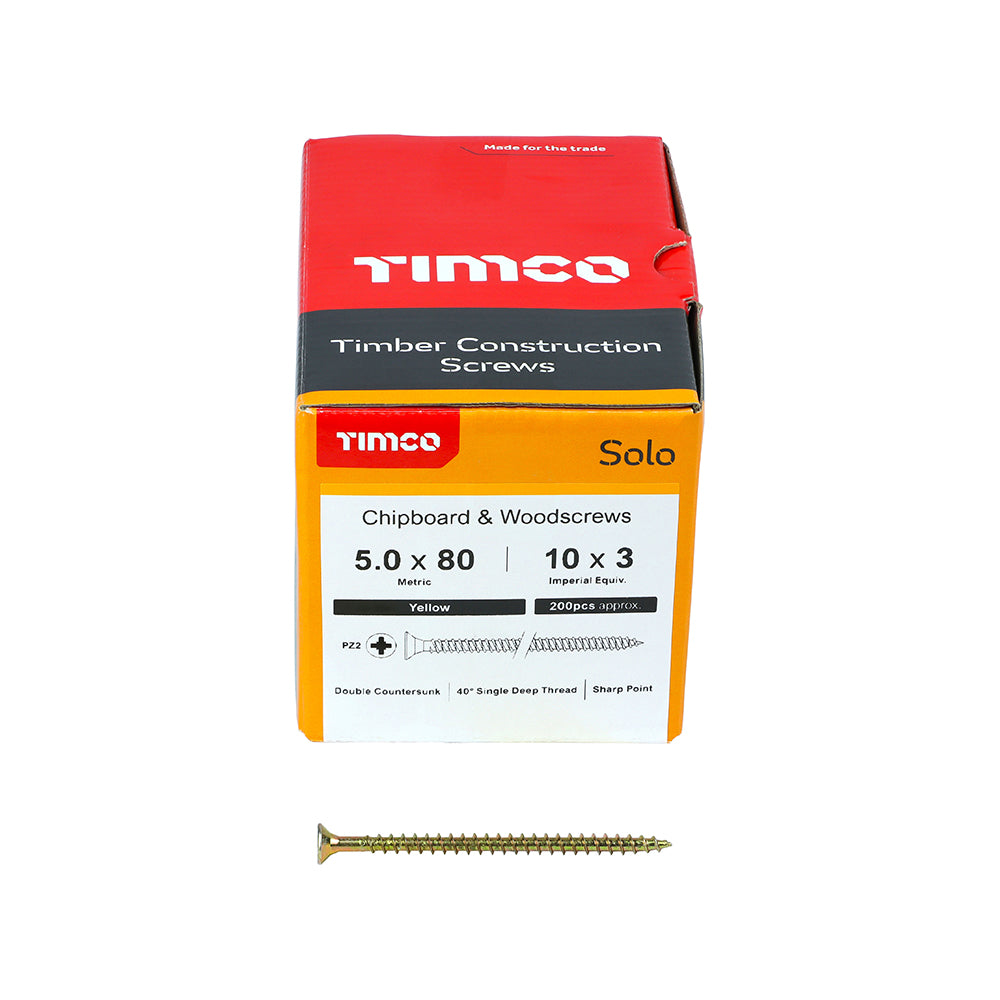 200 x TIMCO Solo Countersunk Gold Woodscrews - 5.0 x 80