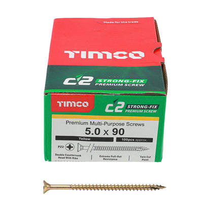 100 x TIMCO C2 Strong-Fix Multi-Purpose Premium Countersunk Gold Woodscrews - 5.0 x 90