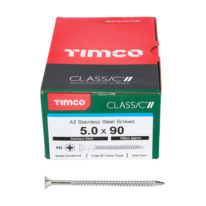 100 x TIMCO Classic Multi-Purpose Countersunk A2 Stainless Steel Woodcrews - 5.0 x 90