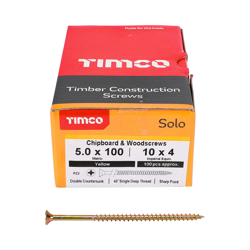 100 x TIMCO Solo Countersunk Gold Woodscrews - 5.0 x 100