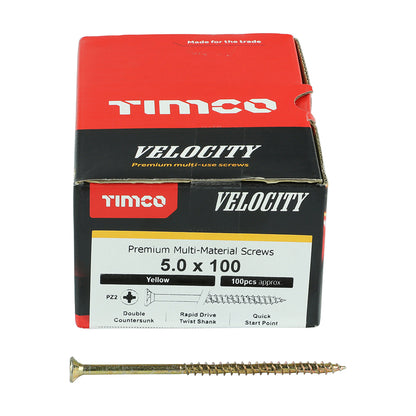 100 x TIMCO Velocity Premium Multi-Use Countersunk Gold Woodscrews - 5.0 x 100