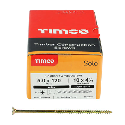 100 x TIMCO Solo Countersunk Gold Woodscrews - 5.0 x 120