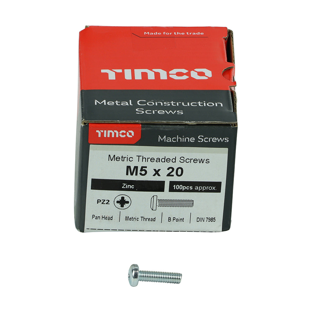 100 x TIMCO Machine Pan Head Silver Screws - M5 x 20