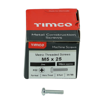 100 x TIMCO Machine Pan Head Silver Screws - M5 x 25