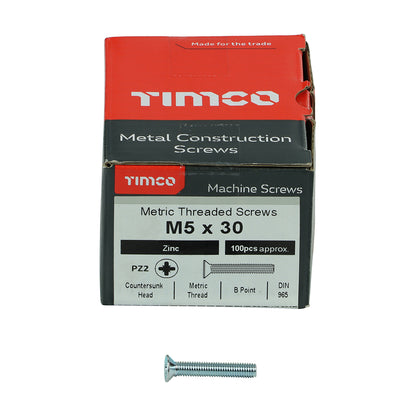 100 x TIMCO Machine Countersunk Silver Screws - M5 x 30