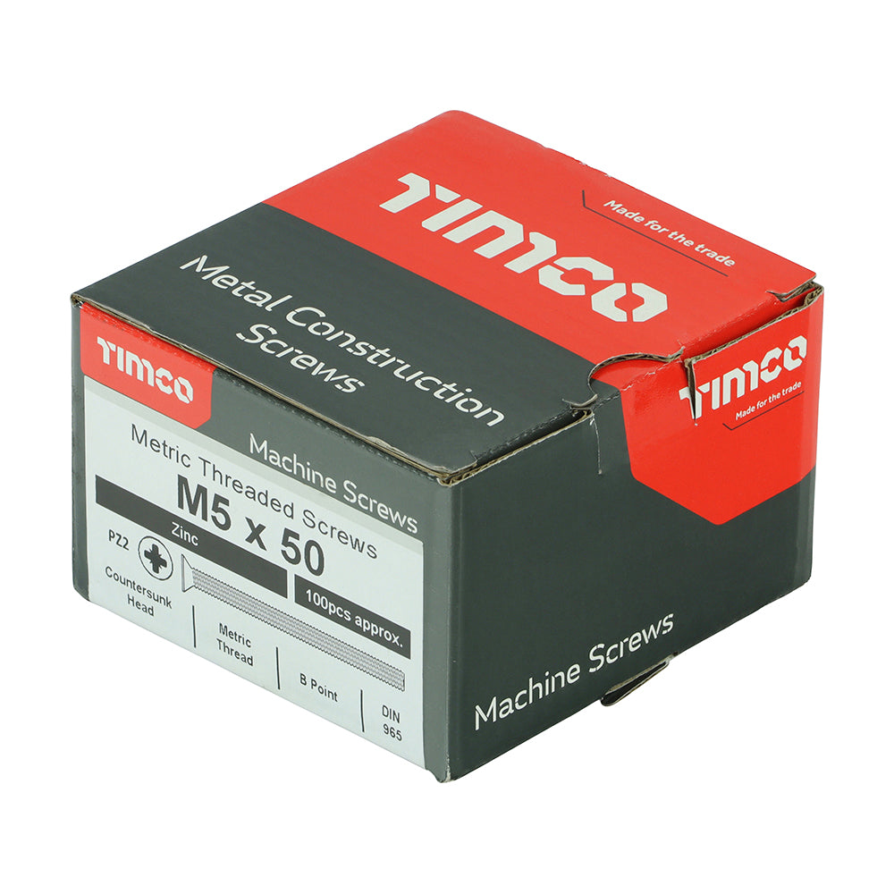 100 x TIMCO Machine Countersunk Silver Screws - M5 x 50