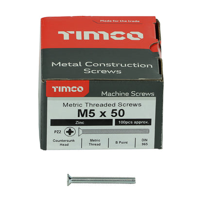 100 x TIMCO Machine Countersunk Silver Screws - M5 x 50