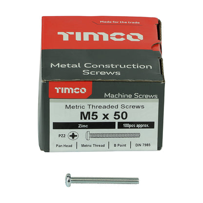 100 x TIMCO Machine Pan Head Silver Screws - M5 x 50