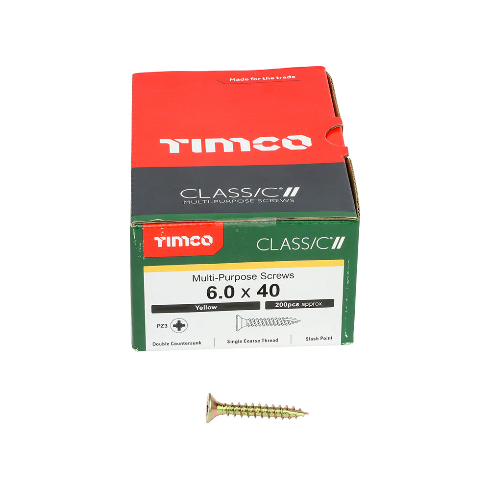 200 x TIMCO Classic Multi-Purpose Countersunk Gold Woodscrews - 6.0 x 40