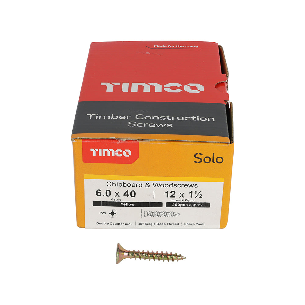 200 x TIMCO Solo Countersunk Gold Woodscrews - 6.0 x 40