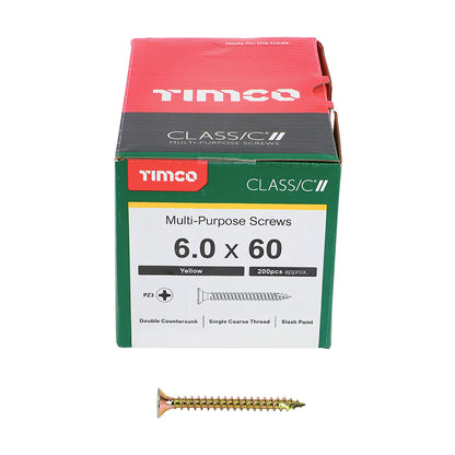 200 x TIMCO Classic Multi-Purpose Countersunk Gold Woodscrews - 6.0 x 60