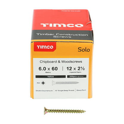 200 x TIMCO Solo Countersunk Gold Woodscrews - 6.0 x 60