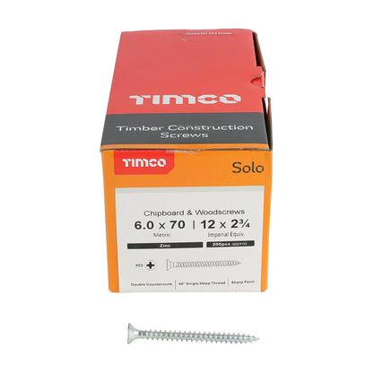 200 x TIMCO Solo Countersunk Silver Woodscrews - 6.0 x 70