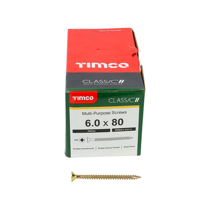 200 x TIMCO Classic Multi-Purpose Countersunk Gold Woodscrews - 6.0 x 80