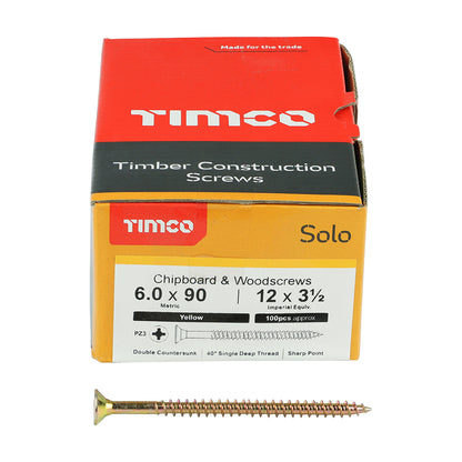 100 x TIMCO Solo Countersunk Gold Woodscrews - 6.0 x 90