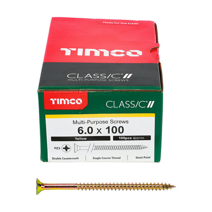 100 x TIMCO Classic Multi-Purpose Countersunk Gold Woodscrews - 6.0 x 100