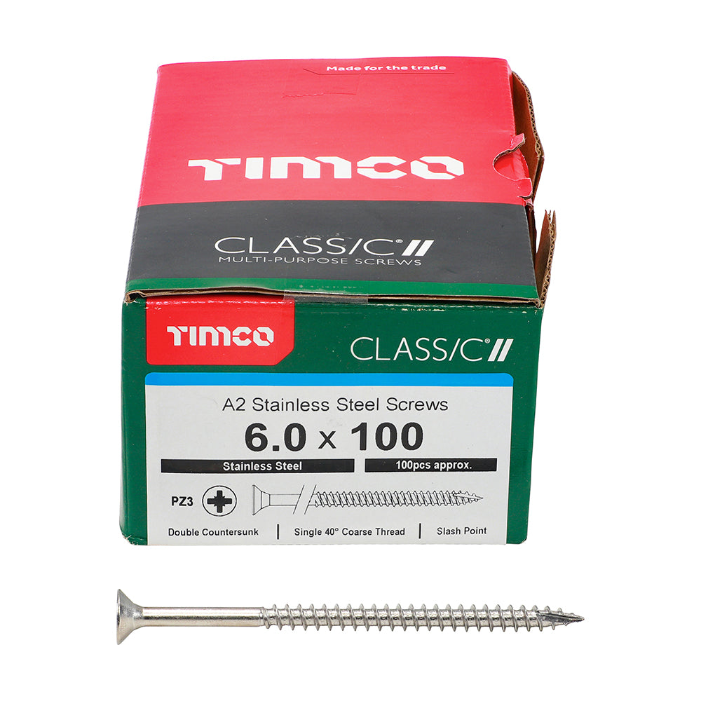 100 x TIMCO Classic Multi-Purpose Countersunk A2 Stainless Steel Woodcrews - 6.0 x 100