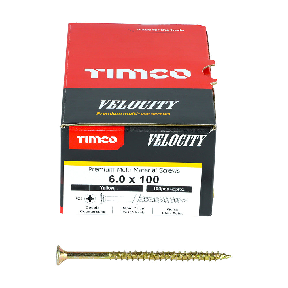 100 x TIMCO Velocity Premium Multi-Use Countersunk Gold Woodscrews - 6.0 x 100