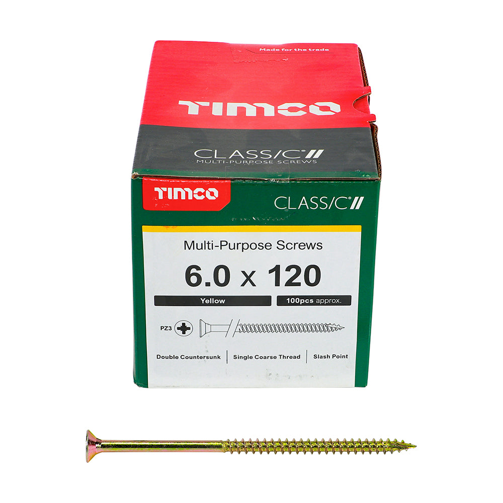 100 x TIMCO Classic Multi-Purpose Countersunk Gold Woodscrews - 6.0 x 120