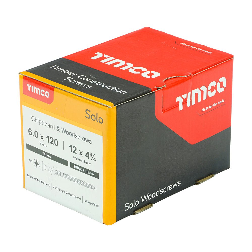 100 x TIMCO Solo Countersunk Gold Woodscrews - 6.0 x 120