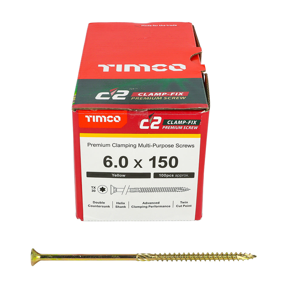 100 x TIMCO C2 Clamp-Fix Multi-Purpose Premium Countersunk Gold Woodscrews - 6.0 x 150