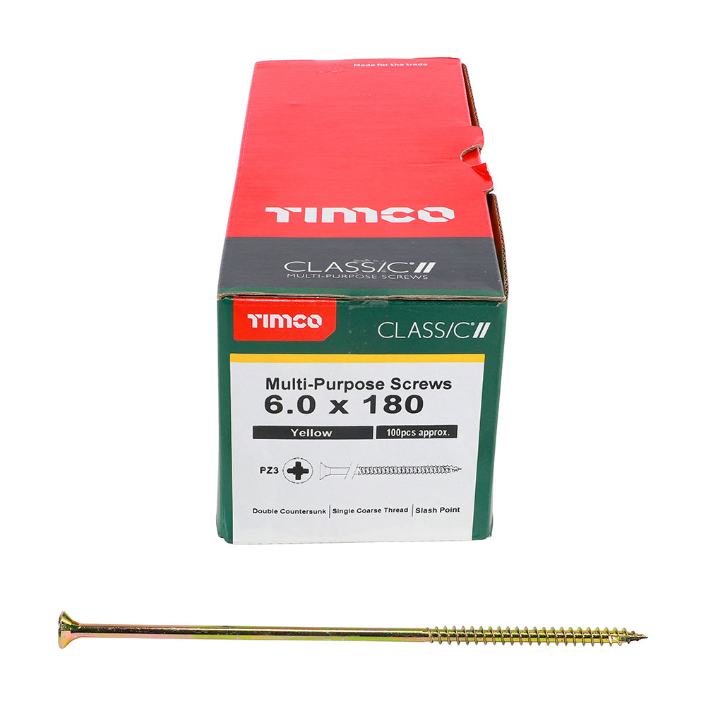 100 x TIMCO Classic Multi-Purpose Countersunk Gold Woodscrews - 6.0 x 180