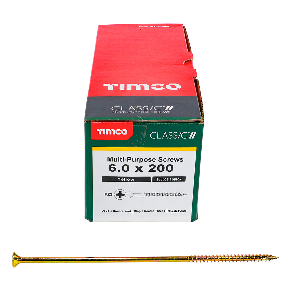 100 x TIMCO Classic Multi-Purpose Countersunk Gold Woodscrews - 6.0 x 200