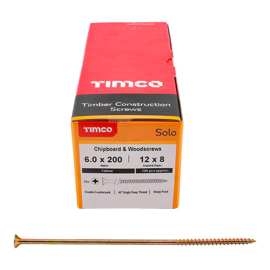 100 x TIMCO Solo Countersunk Gold Woodscrews - 6.0 x 200