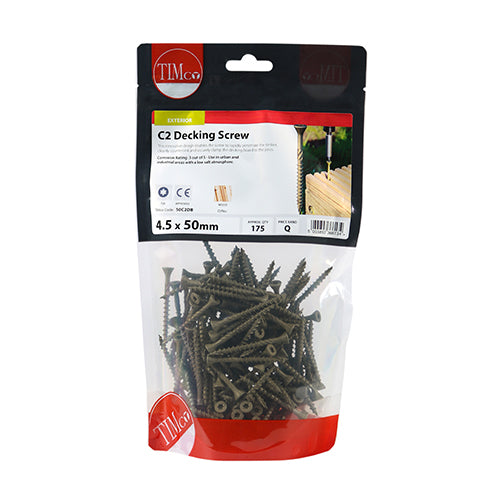 175 x TIMCO C2 Deck-Fix Premium Countersunk Green Decking Screws - 4.5 x 50