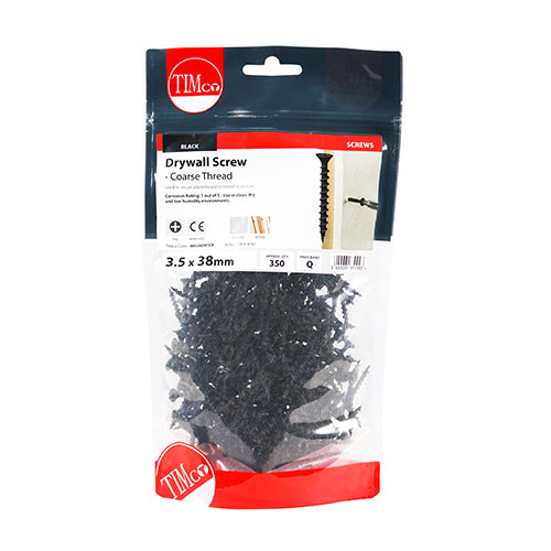 350 x TIMCO Drywall Coarse Thread Bugle Head Black Screws - 3.5 x 38