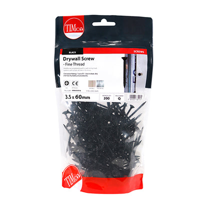 200 x TIMCO Drywall Fine Thread Bugle Head Black Screws - 3.5 x 60