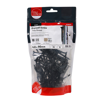 70 x TIMCO Drywall Fine Thread Bugle Head Black Screws - 4.8 x 90