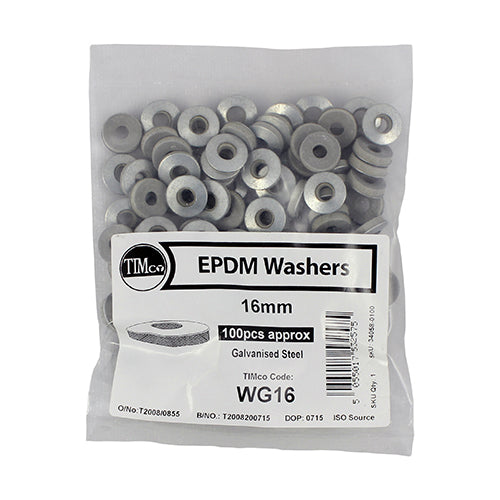 100 x TIMCO EPDM Washers Galvanised - 16mm