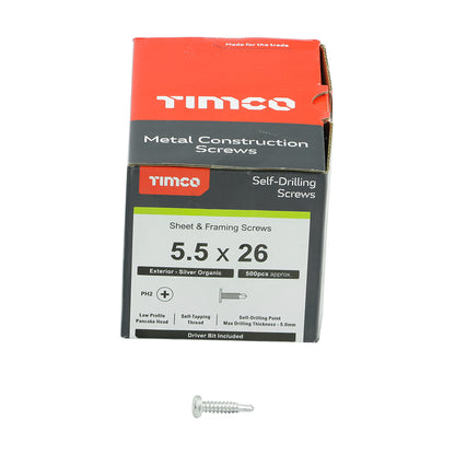 500 x TIMCO Self-Drilling Metal Framing Low Profile Pancake Head Exterior Silver Screws - 5.5 x 26