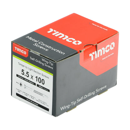 100 x TIMCO Self-Drilling Wing-Tip Steel to Timber Light Section Exterior Silver Screws  - 5.5 x 100