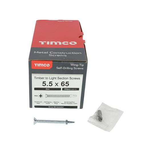 200 x TIMCO Self-Drilling Wing-Tip Steel to Timber Light Section Silver Screws  - 5.5 x 65