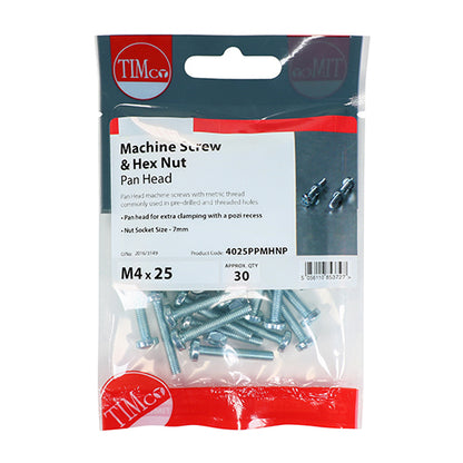 10 x TIMCO Machine Pan Head Screws & Hex Nut Silver - M6 x 40