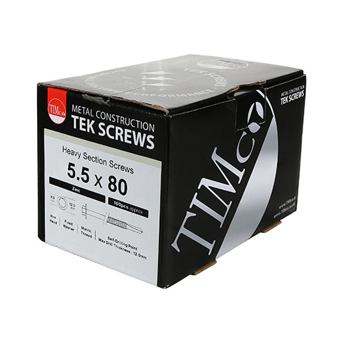 100 x TIMCO Self-Drilling Heavy Section Silver Screws with EPDM Washer - 5.5 x 55