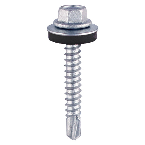 100 x TIMCO Self-Drilling Light Section Silver Screws with EPDM Washer - 5.5 x 50